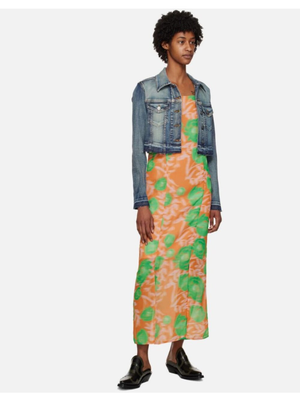GANNI Printed Lightweight Crepe Georgette Slip Maxi Dress Abstract Orange - Picture 15 of 15